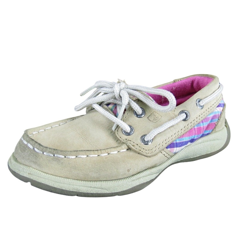SPERRY Girls Boat Shoe Intrepid Sz‎ T 8.5 Medium Brown Leather Lace Up